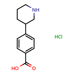 Chemical structure of 4-(piperidin-3-yl)benzoic acid hydrochloride , CAS 2044705-22-6, AChemBlock L18332