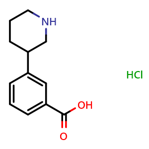 Chemical structure of 3-(piperidin-3-yl)benzoic acid hydrochloride , CAS 2007921-14-2, AChemBlock L18333