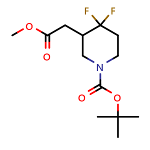 Chemical structure of tert-butyl 4,4-difluoro-3-(2-methoxy-2-oxoethyl)piperidine-1-carboxylate , CAS 1334413-62-5, AChemBlock L18355