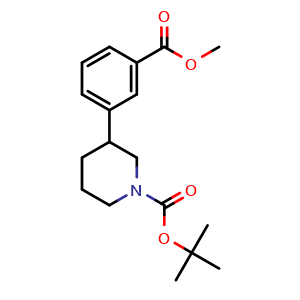 Chemical structure of tert-butyl 3-[3-(methoxycarbonyl)phenyl]piperidine-1-carboxylate , CAS 2055841-21-7, AChemBlock L18363