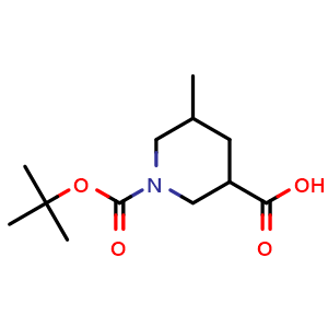 Chemical structure of 1-[(tert-butoxy)carbonyl]-5-methylpiperidine-3-carboxylic acid , CAS 1365887-45-1, AChemBlock L18378
