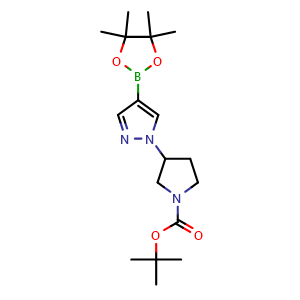Chemical structure of tert-butyl 3-[4-(tetramethyl-1,3,2-dioxaborolan-2-yl)-1H-pyrazol-1-yl]pyrrolidine-1-carboxylate , CAS 1359974-18-7, AChemBlock L18403