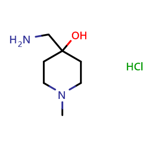 Chemical structure of 4-(aminomethyl)-1-methylpiperidin-4-ol hydrochloride , CAS 168818-68-6, AChemBlock L18451