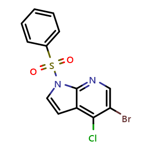 Chemical structure of 1-(benzenesulfonyl)-5-bromo-4-chloro-1H-pyrrolo[2,3-b]pyridine , CAS 876343-81-6, AChemBlock L18481