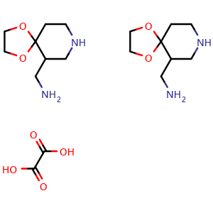 Chemical structure of oxalic acid; bis({1,4-dioxa-8-azaspiro[4.5]decan-6-yl}methanamine) , CAS 2007925-01-9, AChemBlock L18505
