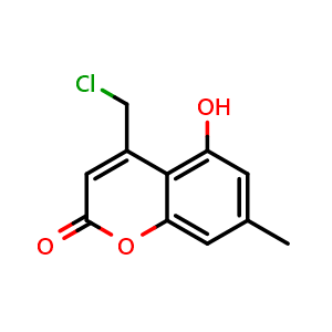 Chemical structure of 4-(Chloromethyl)-5-hydroxy-7-methyl-2H-chromen-2-one , CAS 879927-52-3, AChemBlock L18526