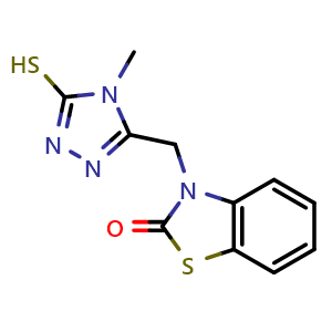 Chemical structure of 3-[(5-Mercapto-4-methyl-4H-1,2,4-triazol-3-yl)methyl]-1,3-benzothiazol-2(3H)-one , CAS 390748-27-3, AChemBlock L18528