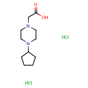 Chemical structure of (4-Cyclopentylpiperazin-1-yl)acetic acid dihydrochloride , CAS 1215841-65-8, AChemBlock L18529