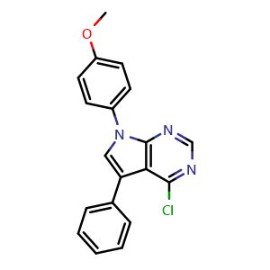 Chemical structure of 4-Chloro-7-(4-methoxy-phenyl)-5-phenyl-7H-pyrrolo[2,3-d]pyrimidine , CAS 220835-25-6, AChemBlock L18541