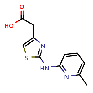 Chemical structure of {2-[(6-methylpyridin-2-yl)amino]-1,3-thiazol-4-yl}acetic acid , CAS 1283109-29-4, AChemBlock L18557