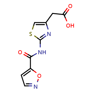 Chemical structure of {2-[(isoxazol-5-ylcarbonyl)amino]-1,3-thiazol-4-yl}acetic acid , CAS 1283108-53-1, AChemBlock L18558