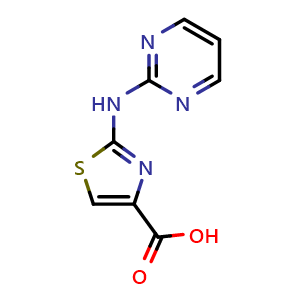 Chemical structure of 2-(pyrimidin-2-ylamino)-1,3-thiazole-4-carboxylic acid , CAS 1283109-30-7, AChemBlock L18565