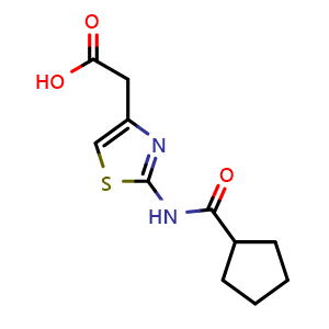 Chemical structure of {2-[(cyclopentylcarbonyl)amino]-1,3-thiazol-4-yl}acetic acid , CAS 926263-87-8, AChemBlock L18566