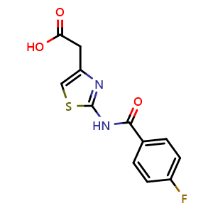 Chemical structure of {2-[(4-fluorobenzoyl)amino]-1,3-thiazol-4-yl}acetic acid , CAS 177957-48-1, AChemBlock L18567