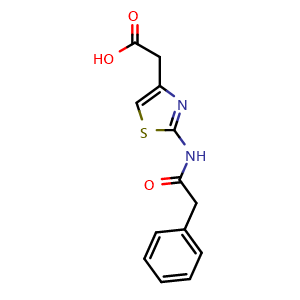 Chemical structure of {2-[(phenylacetyl)amino]-1,3-thiazol-4-yl}acetic acid , CAS 154086-24-5, AChemBlock L18571