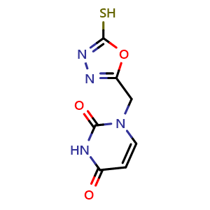 Chemical structure of 1-[(5-mercapto-1,3,4-oxadiazol-2-yl)methyl]pyrimidine-2,4(1H,3H)-dione , CAS 1283107-96-9, AChemBlock L18573