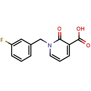 Chemical structure of 1-(3-Fluorobenzyl)-2-oxo-1,2-dihydropyridine-3-carboxylic acid , CAS 941869-24-5, AChemBlock L18580
