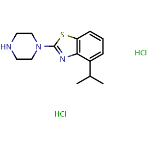 Chemical structure of 4-isopropyl-2-piperazin-1-yl-1,3-benzothiazole dihydrochloride , CAS 1864073-93-7, AChemBlock L18585