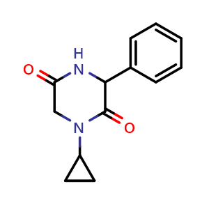 Chemical structure of 1-cyclopropyl-3-phenylpiperazine-2,5-dione , CAS 1283107-93-6, AChemBlock L18598