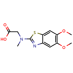 Chemical structure of N-(5,6-dimethoxy-1,3-benzothiazol-2-yl)-N-methylglycine , CAS 1351661-66-9, AChemBlock L18606