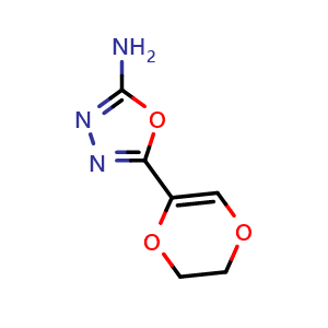 Chemical structure of 5-(5,6-dihydro-1,4-dioxin-2-yl)-1,3,4-oxadiazol-2-amine , CAS 1283108-68-8, AChemBlock L18612