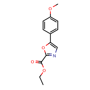 Chemical structure of ethyl 5-(4-methoxyphenyl)-1,3-oxazole-2-carboxylate , CAS 1441-37-8, AChemBlock L18617