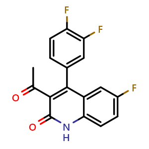 Chemical structure of 3-acetyl-4-(3,4-difluorophenyl)-6-fluoroquinolin-2(1H)-one , CAS 1283109-72-7, AChemBlock L18618