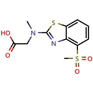 Chemical structure of N-methyl-N-[4-(methylsulfonyl)-1,3-benzothiazol-2-yl]glycine , CAS 1351632-54-6, AChemBlock L18621