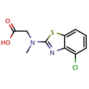Chemical structure of N-(4-chloro-1,3-benzothiazol-2-yl)-N-methylglycine , CAS 1353000-10-8, AChemBlock L18629