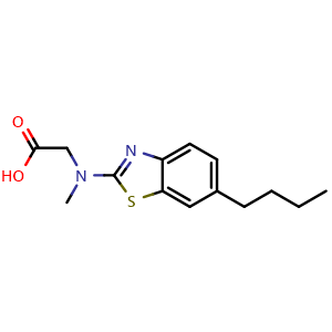 Chemical structure of N-(6-butyl-1,3-benzothiazol-2-yl)-N-methylglycine , CAS 1352999-17-7, AChemBlock L18631