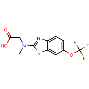 Chemical structure of N-methyl-N-[6-(trifluoromethoxy)-1,3-benzothiazol-2-yl]glycine , CAS 1353000-13-1, AChemBlock L18633