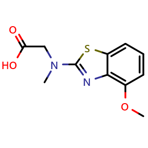 Chemical structure of N-(4-methoxy-1,3-benzothiazol-2-yl)-N-methylglycine , CAS 1351597-05-1, AChemBlock L18635
