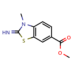 Chemical structure of methyl 2-imino-3-methyl-2,3-dihydro-1,3-benzothiazole-6-carboxylate , CAS 1105194-84-0, AChemBlock L18643