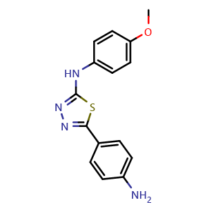 Chemical structure of 5-(4-aminophenyl)-N-(4-methoxyphenyl)-1,3,4-thiadiazol-2-amine , CAS 478692-06-7, AChemBlock L18682