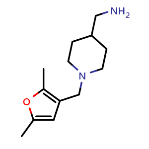 Chemical structure of ({1-[(2,5-dimethyl-3-furyl)methyl]piperidin-4-yl}methyl)amine , CAS 1447967-15-8, AChemBlock L18729