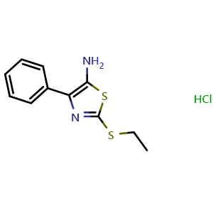 Chemical structure of 2-(ethylthio)-4-phenyl-1,3-thiazol-5-amine hydrochloride , CAS 1351632-83-1, AChemBlock L18783