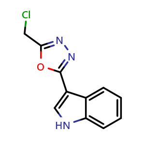 Chemical structure of 3-[5-(chloromethyl)-1,3,4-oxadiazol-2-yl]-1H-indole , CAS 85078-43-9, AChemBlock L18786