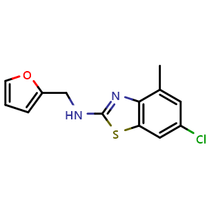 Chemical structure of 6-chloro-N-(2-furylmethyl)-4-methyl-1,3-benzothiazol-2-amine , CAS 1177346-53-0, AChemBlock L18817