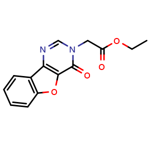Chemical structure of ethyl (4-oxo[1]benzofuro[3,2-{d}]pyrimidin-3(4{H})-yl)acetate , CAS 257613-43-7, AChemBlock L18823