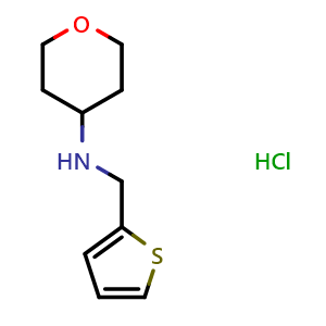 Chemical structure of N-(thiophen-2-ylmethyl)tetrahydro-2H-pyran-4-amine hydrochloride , CAS 1158763-34-8, AChemBlock L18858