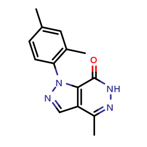 Chemical structure of 1-(2,4-dimethylphenyl)-4-methyl-1,6-dihydro-7H-pyrazolo[3,4-d]pyridazin-7-one , CAS 1105196-61-9, AChemBlock L18863