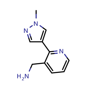Chemical structure of [2-(1-methyl-1H-pyrazol-4-yl)pyridin-3-yl]methanamine , CAS 1823582-57-5, AChemBlock L18900