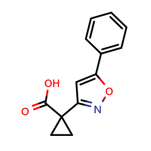 Chemical structure of 1-(5-phenylisoxazol-3-yl)cyclopropanecarboxylic acid , CAS 1351616-43-7, AChemBlock L18914