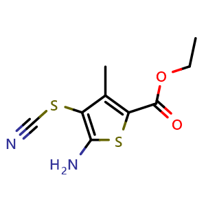 Chemical structure of ethyl 5-amino-3-methyl-4-thiocyanatothiophene-2-carboxylate , CAS 41940-49-2, AChemBlock L18923