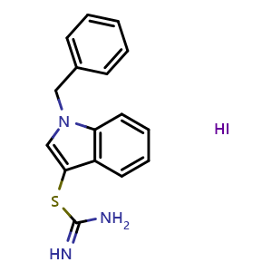 Chemical structure of 1-Benzyl-1H-indol-3-yl imidothiocarbamate hydroiodide , CAS 1049779-48-7, AChemBlock L18937