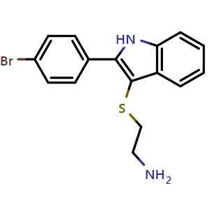 Chemical structure of (2-{[2-(4-Bromophenyl)-1H-indol-3-yl]thio}ethyl)amine , CAS 887202-13-3, AChemBlock L18938