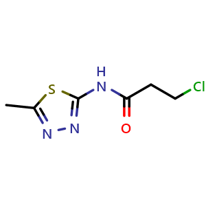 Chemical structure of 3-chloro-N-(5-methyl-1,3,4-thiadiazol-2-yl)propanamide , CAS 391863-95-9, AChemBlock L18941