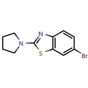 Chemical structure of 6-bromo-2-pyrrolidin-1-yl-1,3-benzothiazole , CAS 863001-18-7, AChemBlock L18957