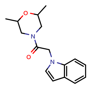 Chemical structure of 1-[2-(2,6-dimethylmorpholin-4-yl)-2-oxoethyl]-1H-indole , CAS 1105192-94-6, AChemBlock L18958