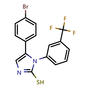 Chemical structure of 5-(4-bromophenyl)-1-[3-(trifluoromethyl)phenyl]-1H-imidazole-2-thiol , CAS 1105189-91-0, AChemBlock L18978